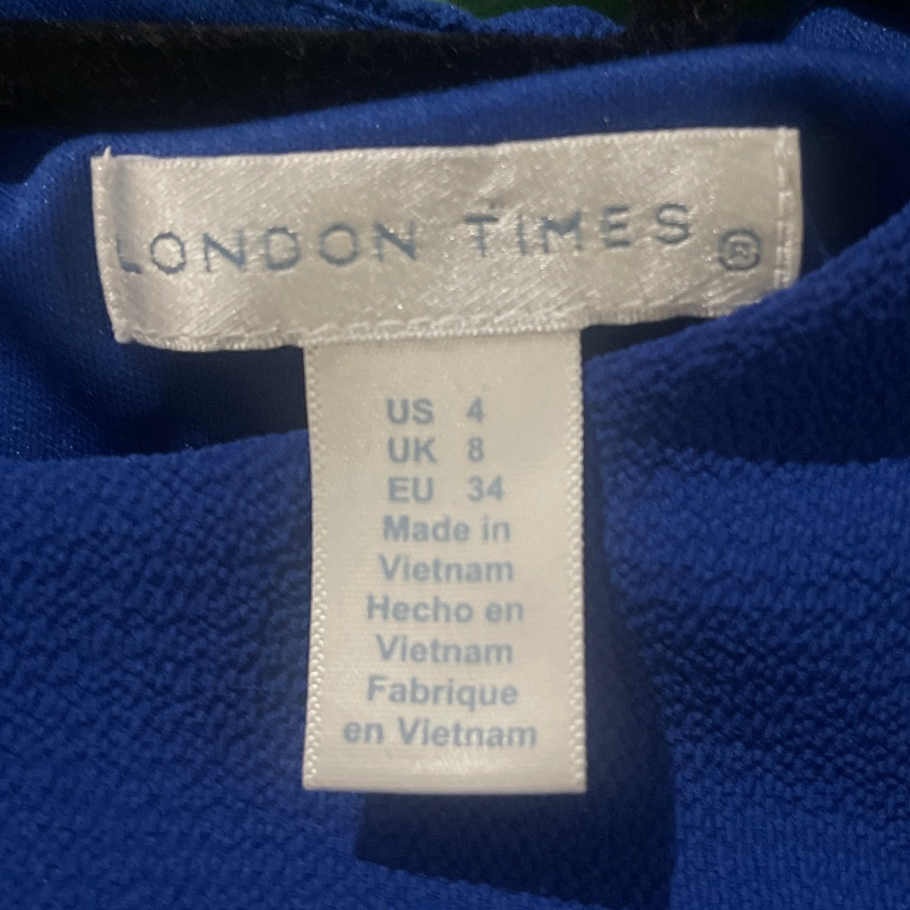 Women's London Times Royal Blue Cold Shoulder Ruffle Mini Dress US 4 - Picture 8 of 9
